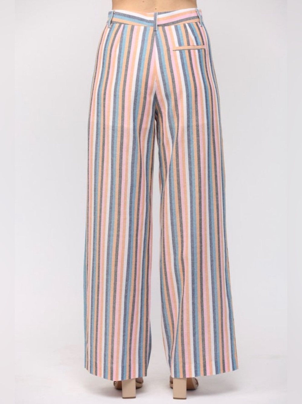 Striped Wide Leg‎ Linen-Blend Pants in Pastel Pink/ Blue Multi I Size Small - Picture 3 of 6